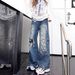 Men's American Style High-Waisted Ripped Jeans Loose Fitting Straight Leg Wide Leg Pants Casual Pear Shaped Body Fit Summer New Style_ecoleips.com