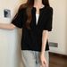 Summer Large Size Korean Version Versatile Shoulder V-Neck Short Sleeve T-Shirt Women's Fat Skinny Belly Covering Unique Top Women's T-Shirt_ecoleips.com