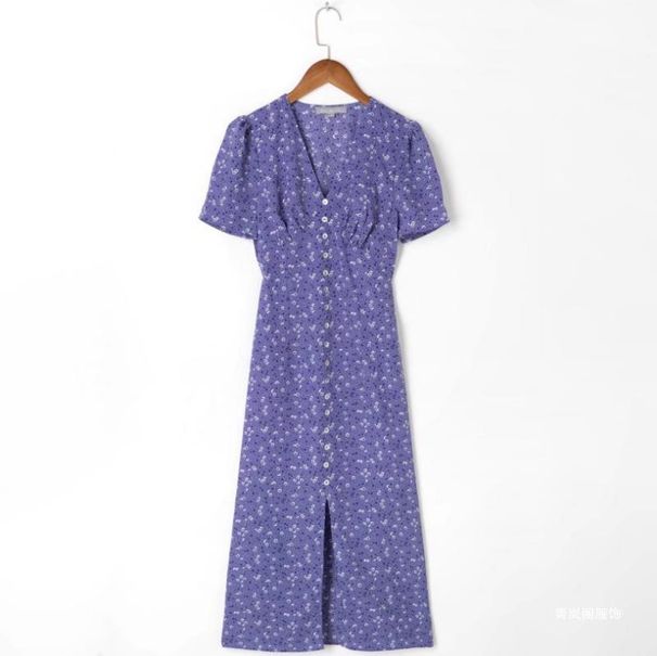 European And American Women's Clothing 2024 Summer Y2K Single-Breasted Cardigan Short-Sleeve V-Neck Mid-Length Floral_ecoleips.com