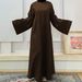Muslim Plain Bell Long Sleeve Loose Belt Solid Color Women's Robe_ecoleips.com