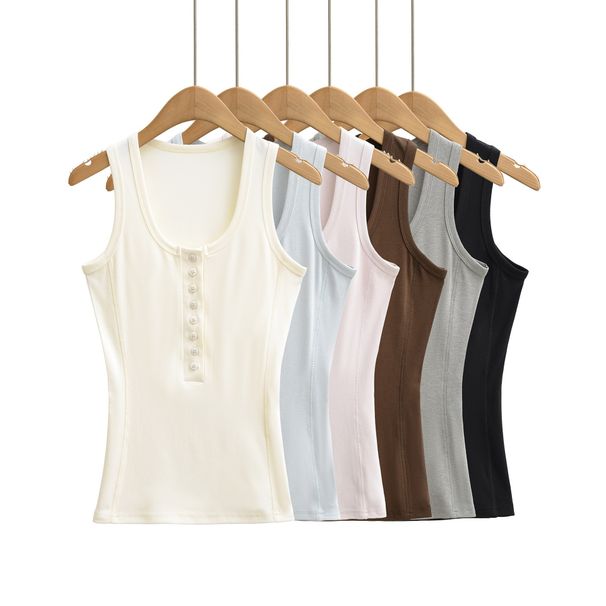 Aria Basics Aria Basics U-neck Buttoned Patchwork Tank For Women, 2026 Summer New European And American Style, Solid Color, Slim-fit, Sporty_ecoleips.com