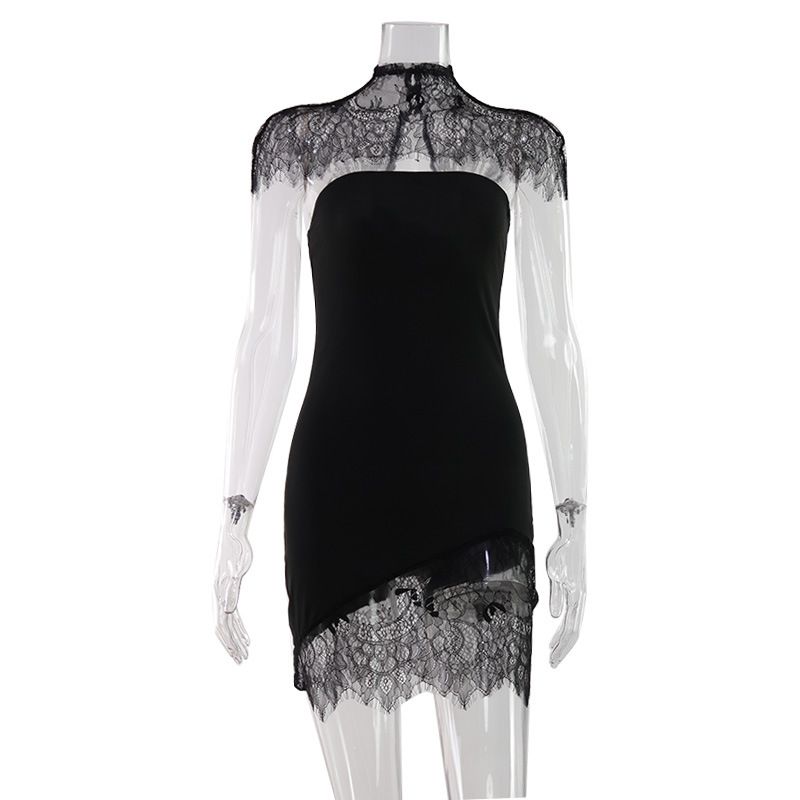 K New Women's Fashion Trendy Lace-Patchwork Bodycon Bustier Sexy Dress_ecoleips.com