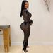 Women's Clothing Fashion Solid Color Mesh Hot Diamond Long Sleeved Trousers Jumpsuit_ecoleips.com