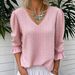 2026 Spring New Cross-Border European And American V-Neck Hollow Casual Mid-Sleeve Blouse Women's Shirt_ecoleips.com