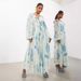 Women's Printed Chiffon V Neck Perspective Pleated Waist Drawstring Long Sleeve Dress_ecoleips.com