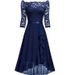 Women's new mid-length skirt one-shoulder mid-sleeve sexy lace chiffon dress_ecoleips.com