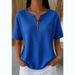 Women's Summer Waffle T Shirts Half Zip Short Sleeved Commuter Tops Casual Fashion Ladies' Clothing_ecoleips.com