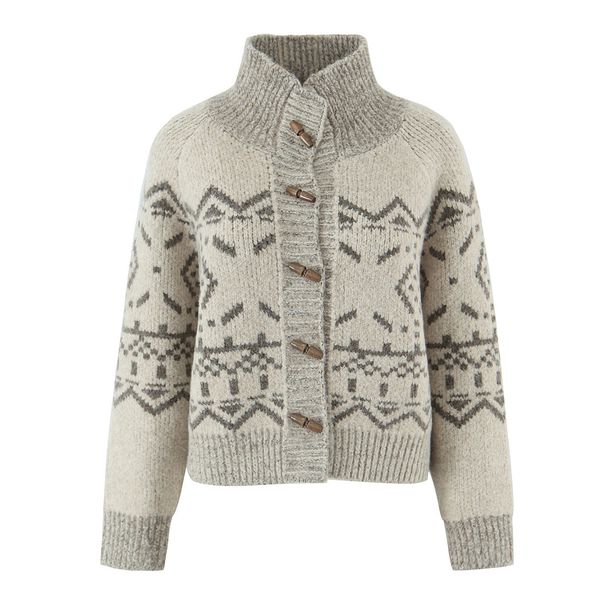 "Elegant Jacquard Knit Cardigan For Women - Soft Loose Fit Long Sleeve Sweater, Versatile Autumn Layering Piece"_ecoleips.com
