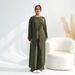 Modest Abaya Dress Aiyirui Modest Two-Piece Set – Dubai-Inspired Long Sleeve Top + Wide-Leg Pants (M-XL, 6 Neutral Colors)_ecoleips.com