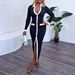 French Style Tweed Inspired Long Dress Elegant Open Front Cardigan Design Single Breasted Slim Waist Color Block Women Cocktail Party Dress_ecoleips.com