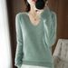 K New Women's Knitted Sweater With V-neck Long Sleeves Pullover Top Plain Color Loose Base Layer Slimming Wearable Outside. No Accessories_ecoleips.com