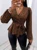 Waist-Cinching Long Sleeve Leopard Print Shirt With Tie, Slimming New Style, Elegant Loose Design_ecoleips.com