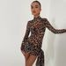 Leopard Print Bandage Long Sleeve Turtleneck Dress Women's Commute Style High Waist One Shoulder Citywalk Dress_ecoleips.com