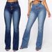 Women's Clothing Women's High Waist Stretch Flared Jeans - Comfortable Cotton Denim Pants For Casual & Office Wear (Dark Blue, Light Blue)_ecoleips.com