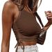 Women's Clothing Fashion Solid Color Short Round Neck Sleeveless Tops T Shirt_ecoleips.com