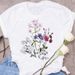 European And American Cross-border Foreign Trade Women's Floral Plant Print Round-neck Short-sleeve T-shirt Top_ecoleips.com