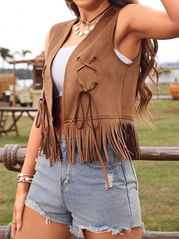 Women's Hippie Tassel Vest Faux Suede European American Style For Party Stage Special Occasions Clothing_ecoleips.com