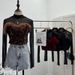Two Piece Suit Fur Sequined Camisole + Long Sleeved Half High Collar Perspective Mesh T Shirt Top_ecoleips.com