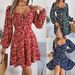 Real Shot Of 2026 Spring/Summer European And American Casual Sexy Lace-up Square-neck Floral Long-sleeve A-line Dress._ecoleips.com