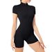 Women's Clothing Summer Zipper Short Sleeved One Piece Yoga Suit Shorts For Women Dance Fitness Tight Sports Jumpsuit Shorts_ecoleips.com
