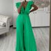 Women's new deep V-neck high waist sexy ruffled pleated wide-leg jumpsuit_ecoleips.com