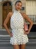 Mozision Polka Dot Backless Sexy Mini Dress Women Elegant White Turtleneck Off-shoulder Sleeveless Ruffle Club Party Dresses_ecoleips.com