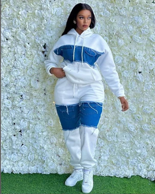Women’s Clothing Irregular Contrast Color Stitching Denim Sweatshirt For Women Trendy Hooded Casual_ecoleips.com