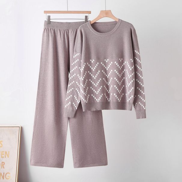 Women's Slimming Wide Leg Pants And Knitted Top Set Korean Style Two Piece Autumn/Winter Clothing_ecoleips.com