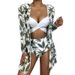 Women's sexy gathered mesh three-piece print split swimsuit for women_ecoleips.com