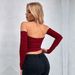 Voya Women's Sexy Christmas Wine Red T-shirt For Spring And Summer 2026 New Style One Shoulder Fur Collar Top_ecoleips.com