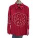 Women's European Style Heavy Duty Beaded Rose Blouse Stylish Lapel Loose Long Sleeves Elegant Versatile Spring Autumn Top_ecoleips.com