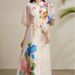 Elegant French Dress For Women Summer Palace Style Waist Hugging 3D Flower Lantern Sleeves Printed Mesh Long Skirt_ecoleips.com