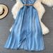 Women's Clothing Light Mature Style Sleeveless Denim Dress For Women Summer New Retro Waist Slimming A Line Shirt Long Skirt_ecoleips.com