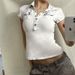 Trendy Zip-Up Polo Collar Cargo Shirt With Pocket - Stylish Streetwear Top For Women, Versatile Casual Wear, Slim Fit Short Sleeve Blouse_ecoleips.com