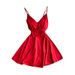 Feminine Spring 2020 Deep V Neck Backless High Waist Slimming Solid Color A-Line Dress Suspender Bottoming Skirt for Women_ecoleips.com