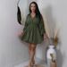 Women's Sexy Drawstring Waist Long Sleeve Dress - Stylish Puff Sleeve Shirt Collar Blouse For Casual & Commute (Yellow/Black/Army Green, S-3XL)_ecoleips.com
