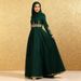 Elegant Winter Floral Embroidered High Waist A-Line Long Sleeve Maxi Dress For Women - Chiffon Fabric With Stretchy Comfort_ecoleips.com