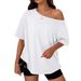 European And American Women's Off-Shoulder Loose Short Sleeve T-Shirt 2026 Summer Casual Spring Fashion Clothing_ecoleips.com