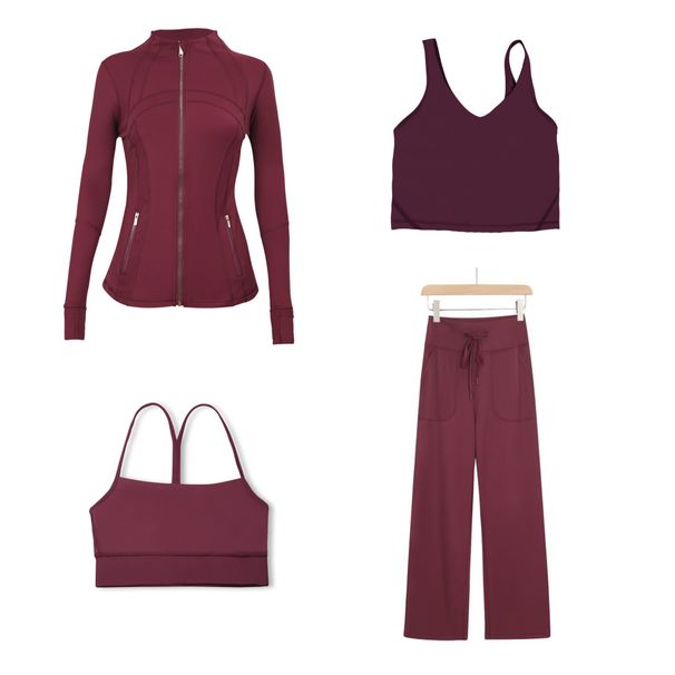 Women's Clothing Women's Slim Fit Stand Collar Jacket Y Shaped Vest U Shaped Vest Straight Leg Pants Four Piece Set Elastic Sportswear_ecoleips.com