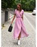 2024 Women's Summer New V-neck Printed Lace Up Dress_ecoleips.com