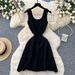 French Style White Sleeveless Knit Dress Elegant Sophisticated Slimming A-Line Skirt Hollowed out Waist Cinching New Summer Refreshing_ecoleips.com