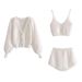 Verve Cardigan Jacket Camisole Rhinestone Button Set Women's New LD Plush Mohair V-neck High-waisted Shorts Long Sleeve_ecoleips.com