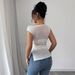 European American Cross-border 2026 Summer New Women's Sequin-decorated Asymmetrical Neck And Ruched Hem T-shirt_ecoleips.com