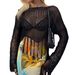 Sexy Open-Knit Mesh Top For Women – Y2k Crochet Long Sleeve Overshirt, Black Lace Sheer Cover-Up For Clubbing & Streetwear (S-Xl)_ecoleips.com