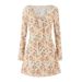 European And American Style Floral Long-sleeve Dress, New Autumn Model, Round Neck, Bow Tie, Waist-cinching, Slim-fit_ecoleips.com