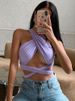 Women Strappy Cross Over Front Cut Out Halter Neck Sleeveless Backless Wrap Crop Top Bandage Vest Summer Sexy Tops Woman Clothes_ecoleips.com