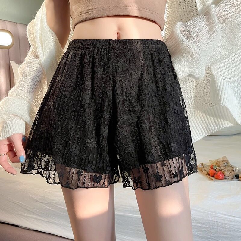 2025s Loose Solid Color Women's Lace Casual For Outer Wear Cute Style Anti-Exposure Patchwork Thin Safety Shorts_ecoleips.com