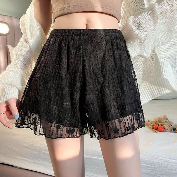 2025s Loose Solid Color Women's Lace Casual For Outer Wear Cute Style Anti-Exposure Patchwork Thin Safety Shorts_ecoleips.com