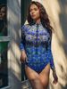 Women's Smart Sunscreen One Piece Swimsuit Quick Drying Long Sleeve European American Style Swimwear Sexy Vacation Polyester_ecoleips.com