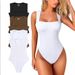 Women's Sleeveless U-Neck Bodysuit Slim Fit Stretchy Jumpsuit In 14 Colors - Black, White, Beige, Coffee, Light Grey, Rose Red, Green, Red, Pink_ecoleips.com